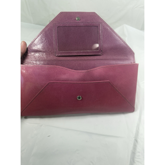 Abas Pink Leather Clutch Envelope Wallet Travel Barbie Pink - Picture 5 of 15